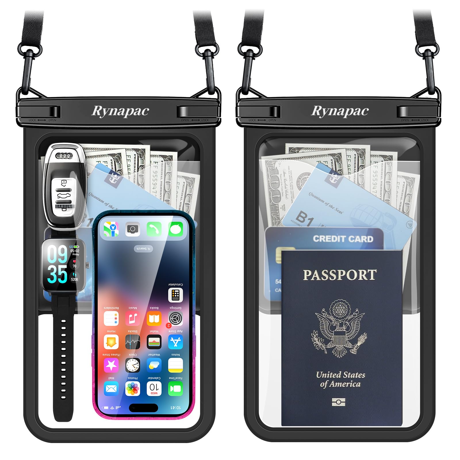 Rynapac Large Waterproof Phone Pouch Up to 10", 2 Pack IPX8 Protector Pouch | To