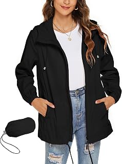 Rapbin - Women's Lightweight Waterproof Windbreaker Jacket Slim Practical Travel Rain Jacket for Cycling