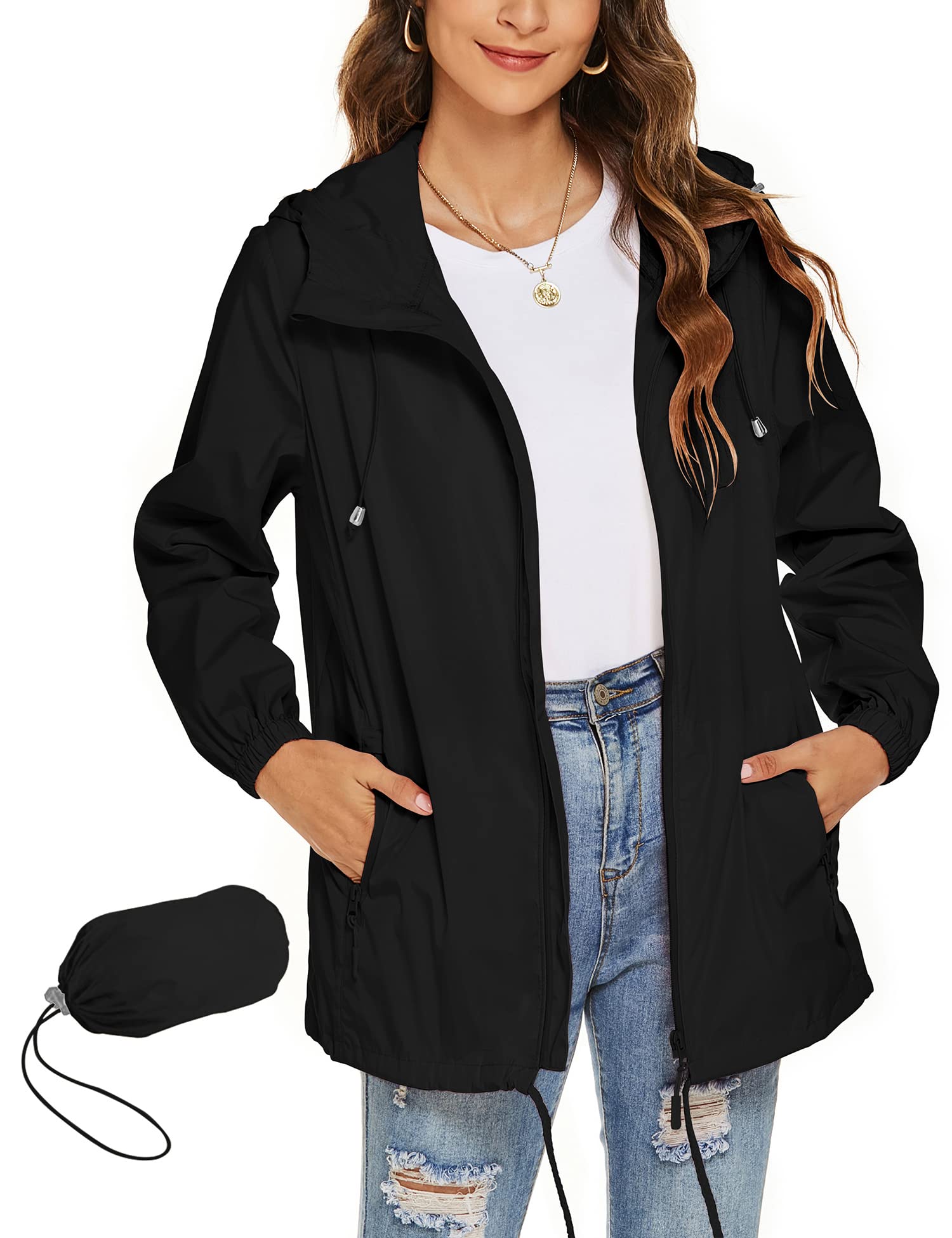 Rapbin - Women's Lightweight Waterproof Windbreaker Jacket Slim Practical Travel