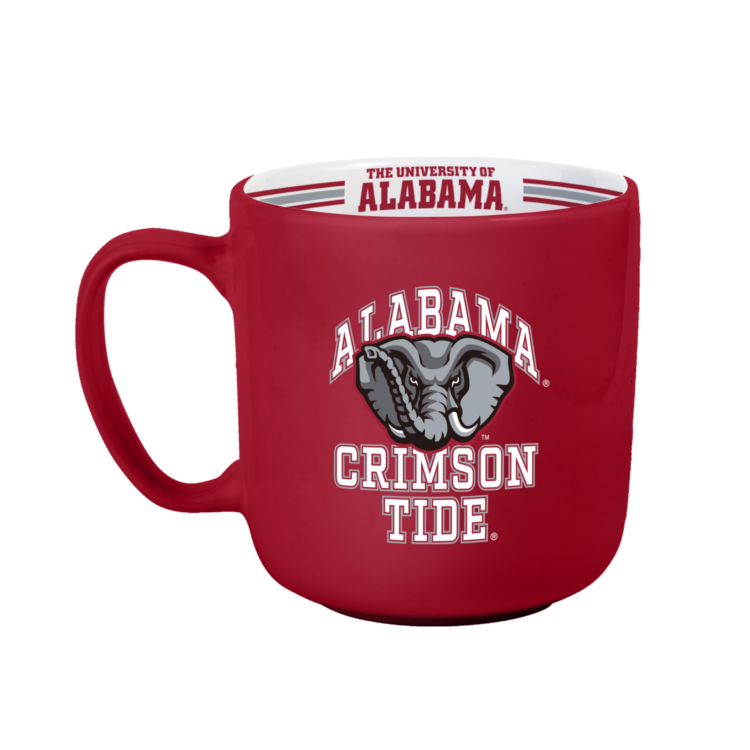 Logo Brands NCAA Alabama Crimson Tide 15oz Stripe Mug - Team Logo, Inside Print,