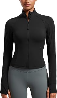 CRZ YOGA Butterluxe Jackets Waist Length | Extremely Soft, Athletic, Slim Fit, Full Zip, Side Pockets, Thumb Holes, for Women