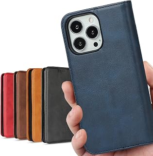 iCoverCase Retro Navy Leather-Style Case for iPhone 15 Pro Max, Shockproof, Magnetic, Card Holder, Phone Stand, Calm Color