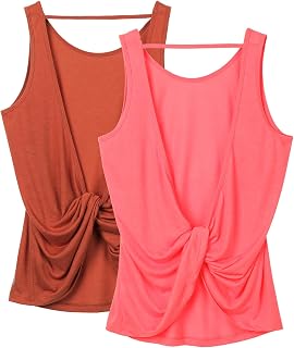 icyzone Women's Backless Gym Tank Top, Breathable and Comfortable Loose Tank Top for Training, Running, Fitness