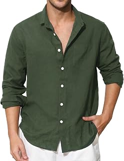 Enlision Men's Linen Shirt Long Sleeve Summer Cotton Shirts Henley Shirt Solid Colour Lightweight Breathable Casual Beach S-4XL