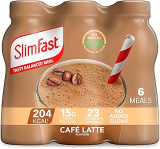 SlimFast • Café Latte Meal Replacement Shake • 6 x 325 ml | Café Latte Meal Replacement Shake • High Protein • 23 Vitamins & Minerals • 6 x 325ml Bottles