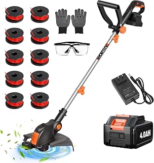 Electric Weed Wacker Eater Cordless Battery Powered String Trimmer Whacker | 21V Grass Trimmer with 4.0Ah Battery Weedwacker 12" - Low Noise Ergonomic User Friendly Lawn Tool for Small Yard, 1 Pack