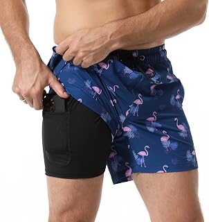 Arcweg Mens Boys Swimming Trunks Swim Shorts with Liner Compression 2 in 1 Quick Dry Elastic Surfing Shorts with
