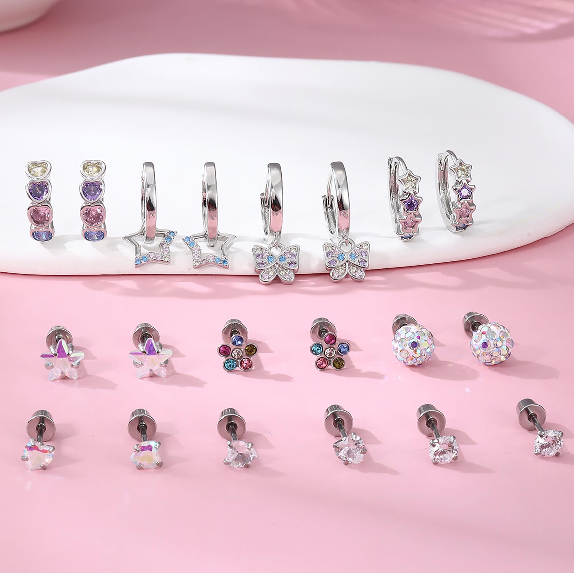10 Pairs Small Hoop Earrings Surgical Steel Screw Back Earrings for Women Cute C