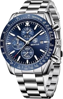 BENYAR Mens Watches Quartz Movement Chronograph Leather Strap Fashion Business Sport Design 30M Waterproof Scratch Resistant Elegant Gifts for Men