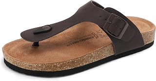 ARRIGO BELLO Flip Flops for Men Women Orthopedic Arch Support PU Leather Comfort Mules Open Toe Cork Summer Slippers Buckle Beach Slippers Pool EU 36-46