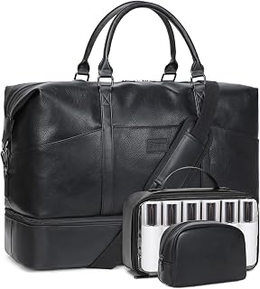 Leather Canvas Weekender Bags for Women: Large Overnight Bags Travel Duffel Bag Carry On Shoulder Weekend Tote with Shoe & Laptop Compartment for Airplane Traveling Gym