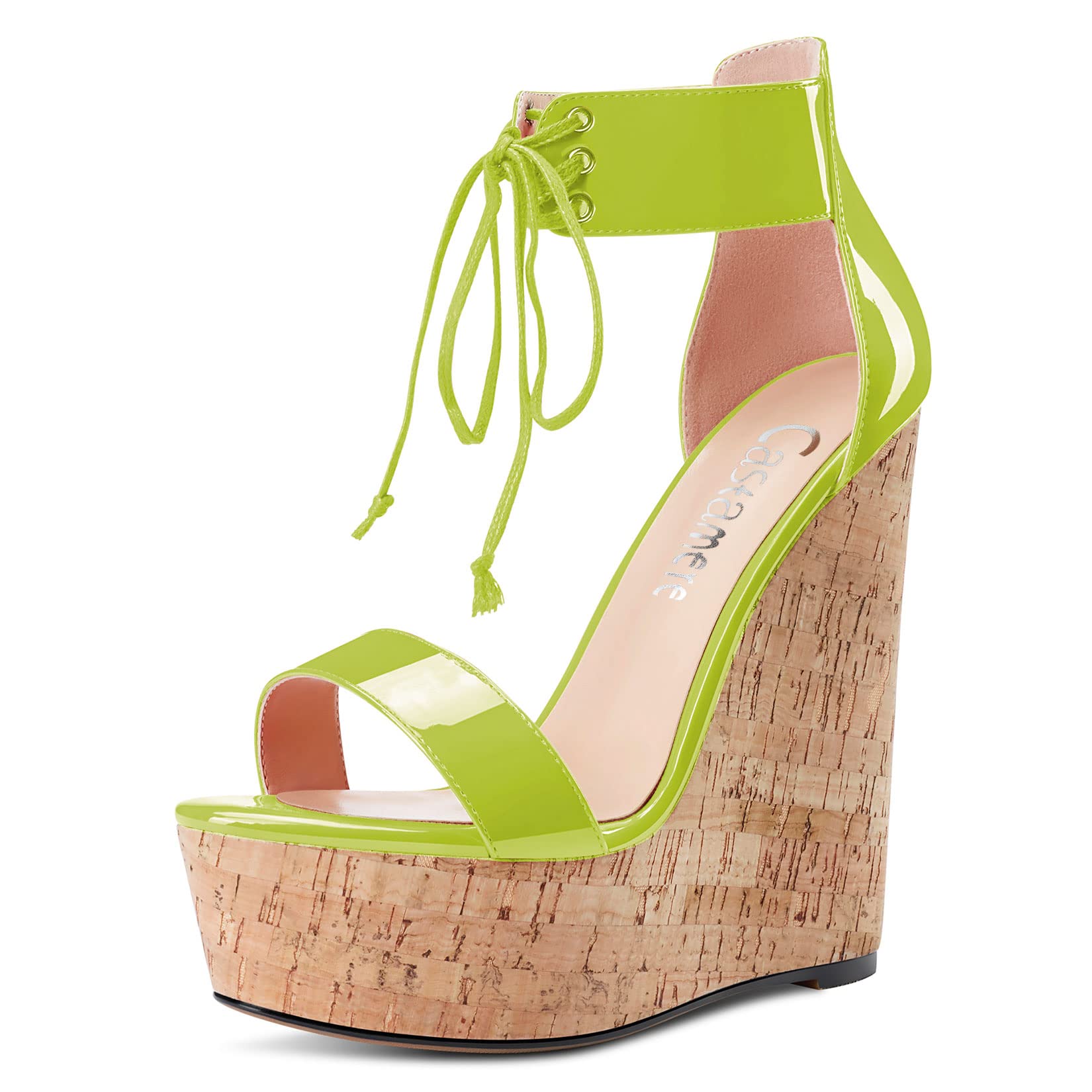 CASTAMERE Women's High Wedge Platform Heel Open Toe Ankle Straps Lace Sandals Cl