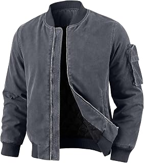 HOTIAN Winter Jacket Men's Warm Lined Jacket Bomber Jackets Winter Washed Quilted Jacket Lined Vintage Parka Outdoor Transition Jacket
