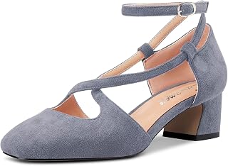 Castamere Women's Mid Block Chunky Heel Square Toe Cross Straps Pumps Party Cute Shoes