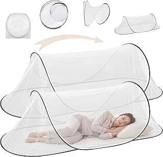 Vincreem 2 Pcs Mosquito Netting for Camping Bed 78 * 31 * 22 Inch, White | Pop up Quick Setup, Portable Foldable Mesh Canopy, Adults Bedroom Indoor Outdoor Travel Patio, Cot Compatible Bug Netting