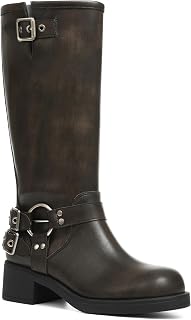 AMINUGAL Knee High Boots Women Moto Biker Buckle Tall Boots