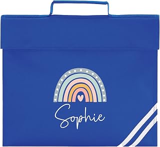 Chicken Craft Personalised School Book Bag - Boho Rainbow Blue with Name for Nursery and Primary