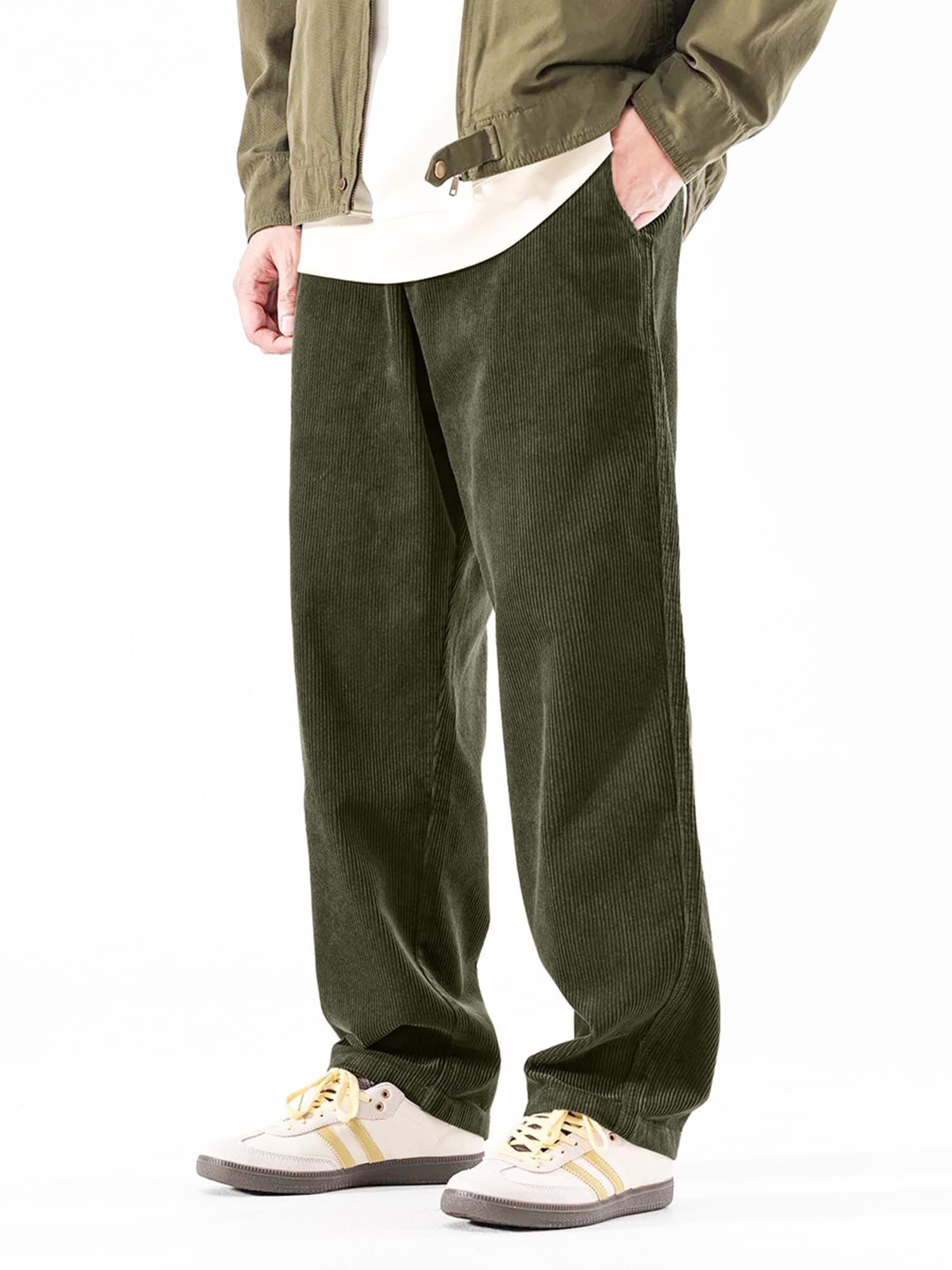 PLEPAN Men's Corduroy Baggy Pants Straight Fit