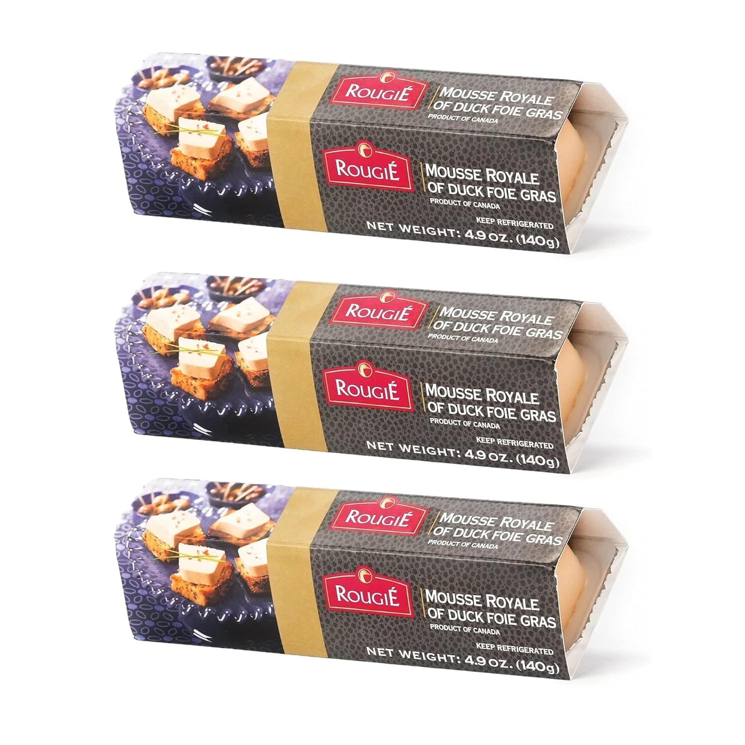 Rougie Mousse Royale of 70% Duck Foie Gras - 4.9 oz, 3-Pack | Made Using Port Wi