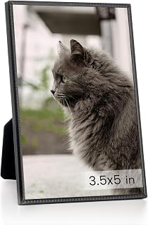RICHFOCUS 3.5x5 Metal Picture Frame with HD-Tempered Glass, Thin Edge Photo Frames with Delicate Beading Decoration and Soft Velvet Backing for Tabletop and Wall Mount Display, Black