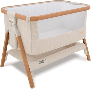 Tutti Bambini CoZee® Bedside Crib 0-6 Months - Walnut & Ecru | Standard ventilation for balanced airflow. Converts to standalone cot, 60-sec setup, mattress included (0-6m).