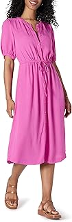 Amazon Essentials Women's Loose-Fit Waist Half Sleeve Midi Shirt Dress with Pockets
