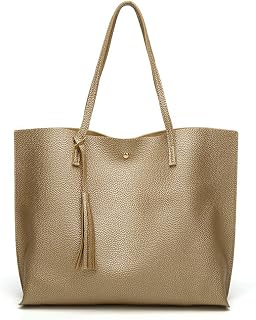 Dreubea Women's Soft Faux Leather Tote Shoulder Bag from, Big Capacity Tassel Handbag