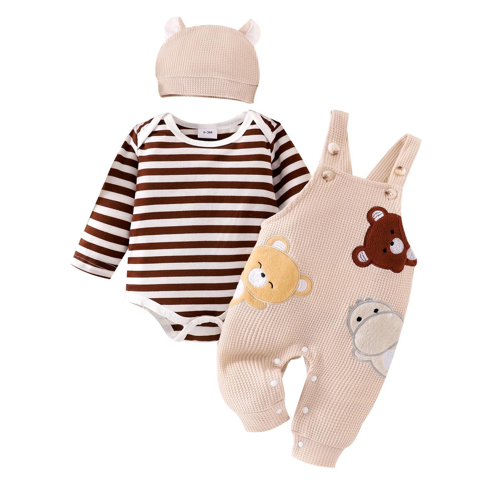Baby Boy Clothes Newborn Striped Romper Fall Outfits + Infant Cartoon Suspender 