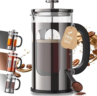 Veken 34oz French Press Coffee Maker, No Plastic Touching Cafe,1 L Cafetera | Thickened Glass Stainless Steel Brewer, Cold Brew Pot for Kitchen,Travel,Camping,Tea,Gifts,Bar Accessories, Decor,Dark Pewter