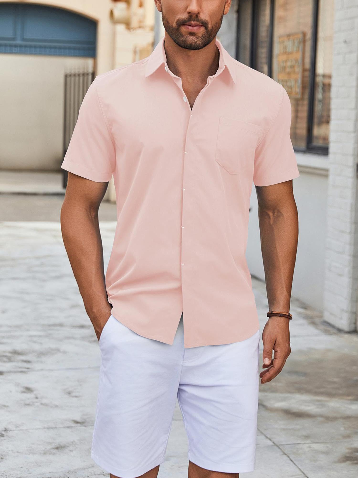 Men's Summer Short Sleeve Button Down Casual Shirt with Pocket