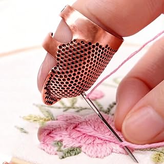 Sewing Thimble Adjustable Vintage Anti-Slip Finger Protector Embroidered Press Hoops Small (1.5*1.5*2.5cm) and Medium (2*2*3cm) (Rose Gold) 2pcs