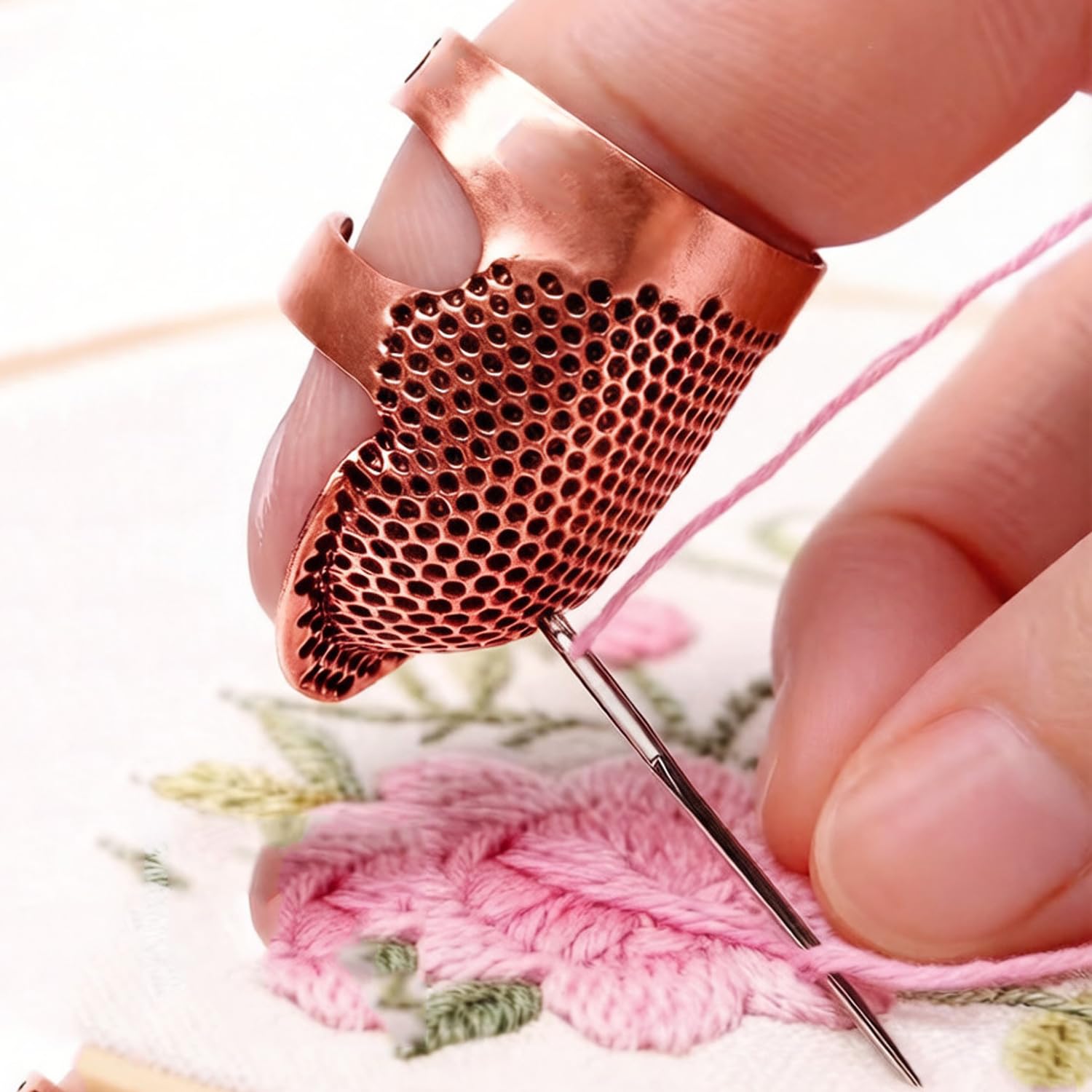 Sewing Thimble Adjustable Vintage Anti-Slip Finger Protector Embroidered Press H
