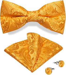 Pre-tied Bow Tie for Men Paisley Bow Tie and Pocket Square Cufflinks Set Wedding Party