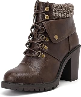 Luoika Women's Wide Width Combat Boots - Extra Wide Width High Heel Side Zipper Slouchy Ankle Boots Short Booties.