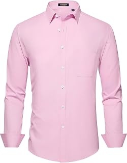 HISDERN Mens Dress Shirts Long Sleeve Button Down Casual Shirts for Men Inner Contrast Formal Business Tuxedo Wedding Shirt