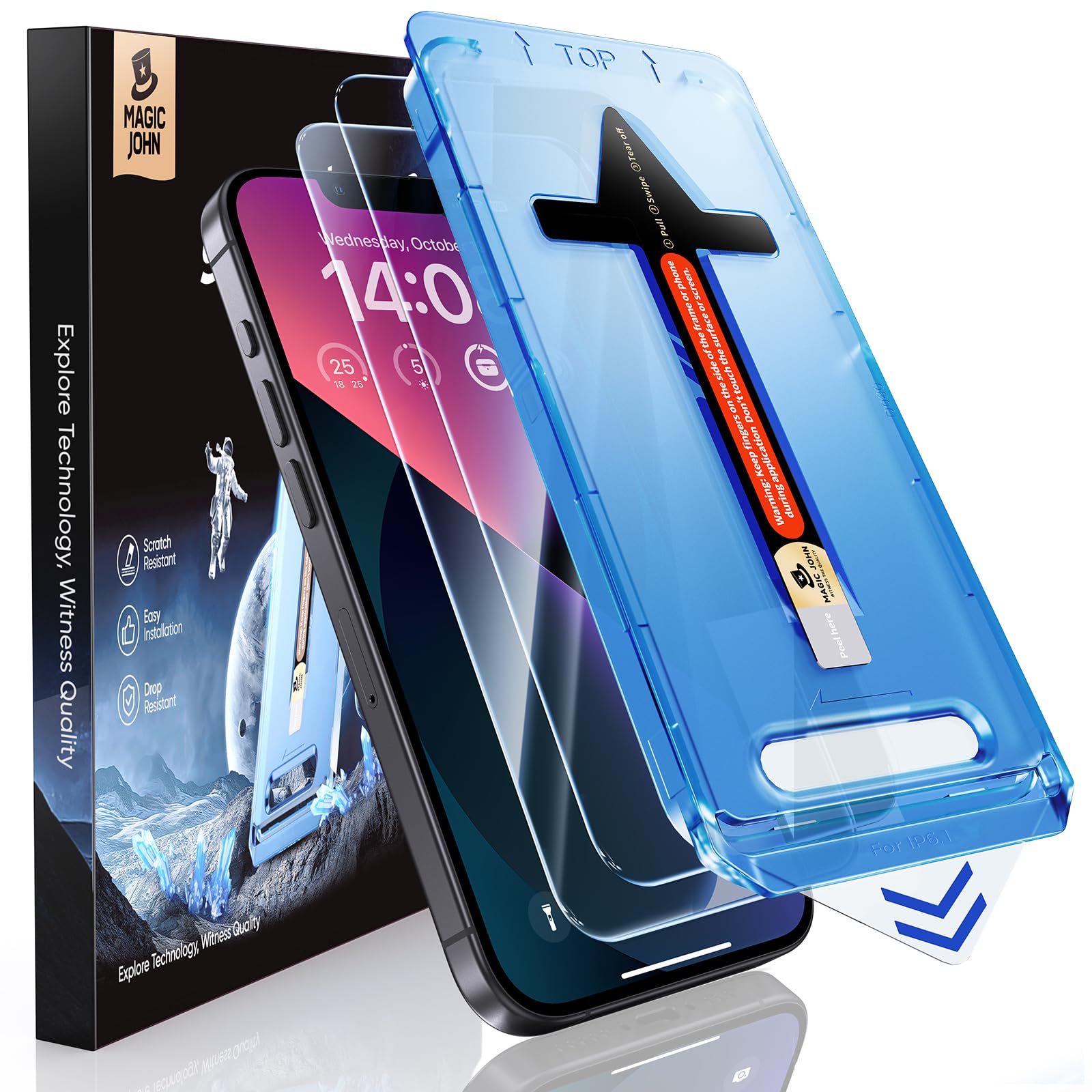 MAGIC JOHN 2 Pack for iPhone 14/iPhone 13/iPhone 13 Pro 6.1 Inch Tempered Glass,