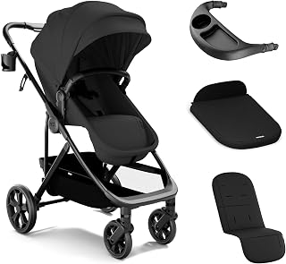 Mompush Wiz Pro Bassinet Stroller with Reversible Seat and Snack Tray | From Newborn to 50 lbs,Roomier Seat, Infinite Recline, Upgraded Soft-Touch Fabrics,One-Hand Fold, BSA Certified