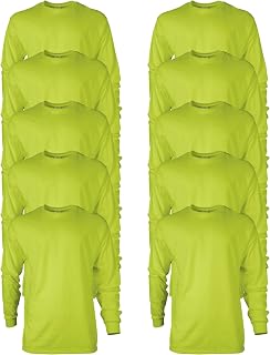 Gildan Men's Ultra Cotton Long Sleeve T-Shirt, Style G2400, Multipack, Safety Green (10-Pack), Large, Clothing-Posinu-000033279