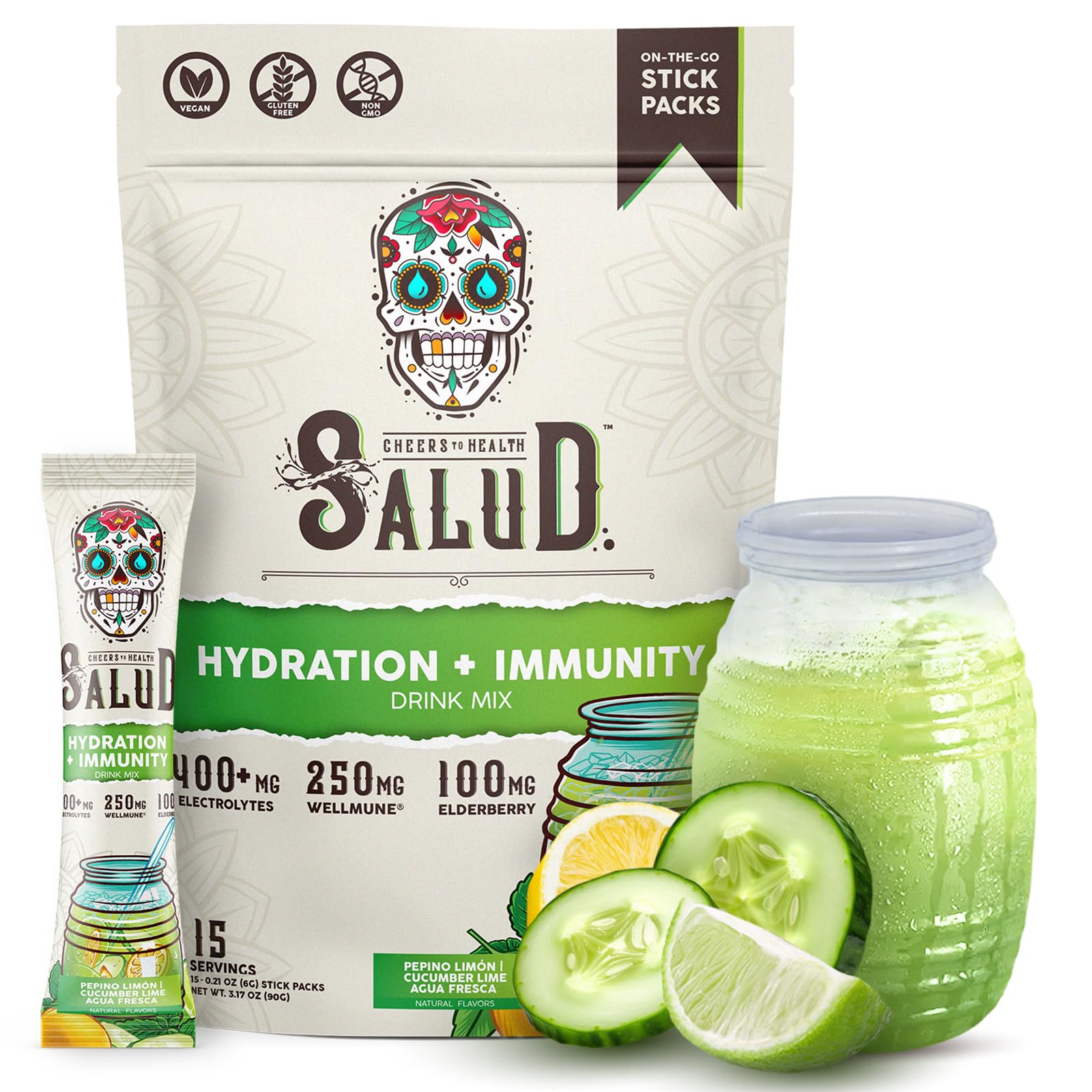 Salud 2-in-1 Hydration + Immunity Drink Mix, Cucumber Lime | Electrolytes Powder