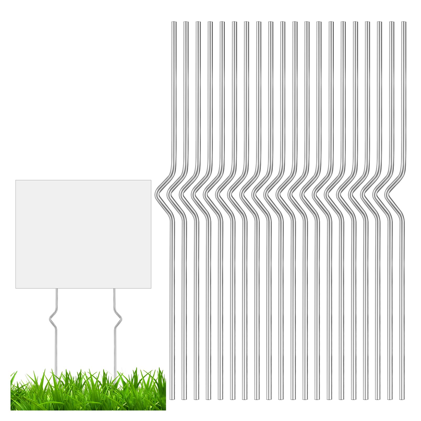 40 Pack Heavy Duty Metal Yard Sign Stakes, 17 '' Corrugated Plastic Sign Stakes 