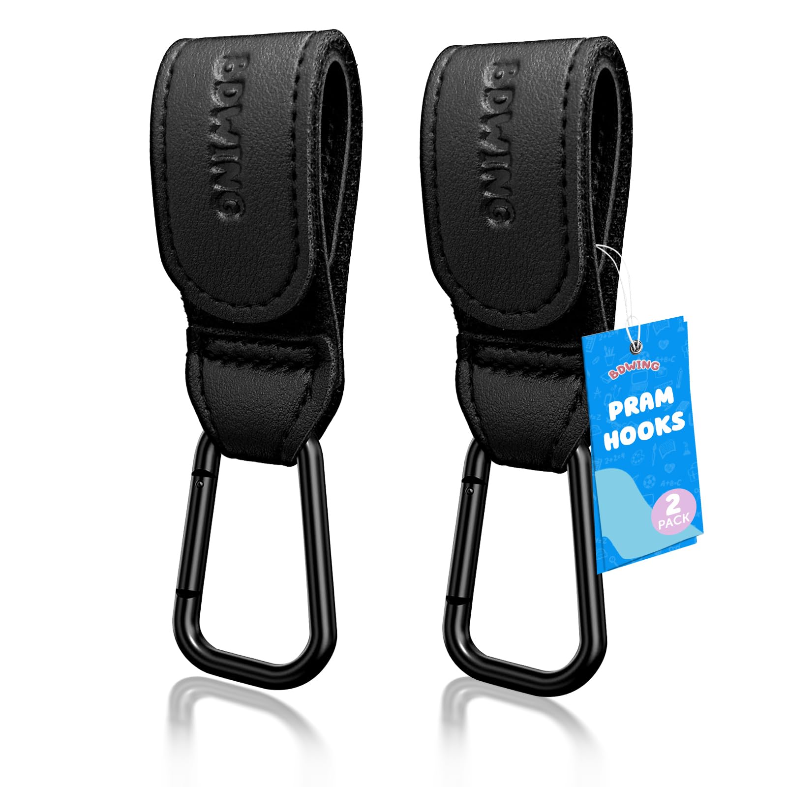 Bdwing 2pcs Buggy Clips for Changing Bag Handbag, Non-Slip PU Leather Pram Hook 