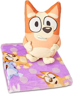 Northwest Bluey Bingo Lilac Dotty Fun Hugger Pillow and Throw Blanket Set 11 Inch Character Plush Pillow with 40x50 Inch Soft Fleece Blanket Cozy for Kids, Girls, Boys, Travel, Nap Time