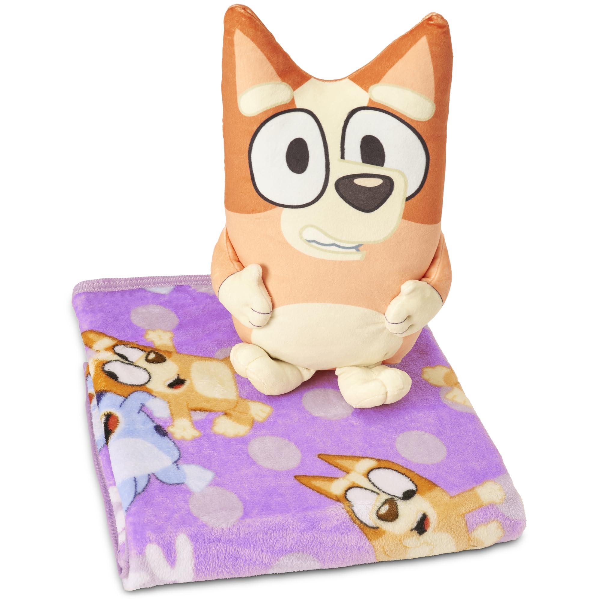Northwest Bluey Bingo Lilac Dotty Fun Hugger Pillow and Throw Blanket Set 11 Inc
