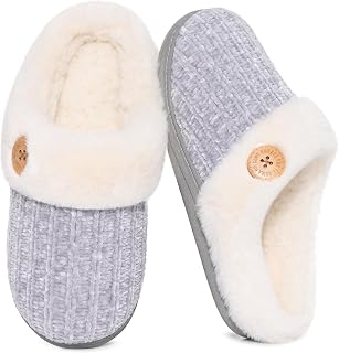 Evshine Women's Chenille Knit Fuzzy Slippers Memory Foam Warm House Shoes