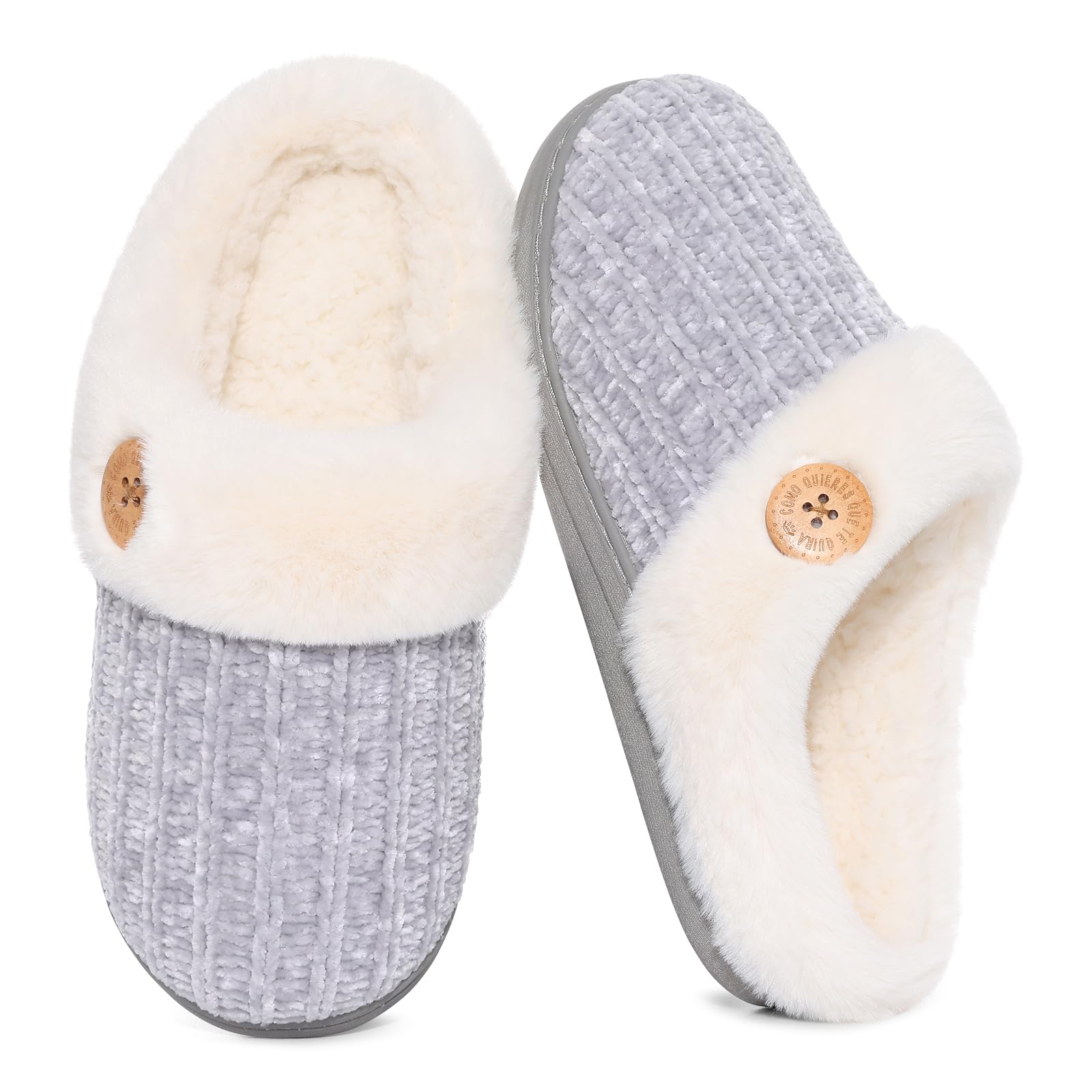 Evshine Women's Chenille Knit Fuzzy Slippers Memory Foam Warm House Shoes