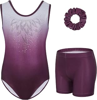 Gogokids Girls Sleeveless Sparkly Gymnastics Leotard Set with Shorts
