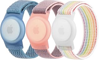 3 Pack Nylon Bracelet for Kids, Air tag Wristband Holder Case, Adjustable Anti Lost Wristband for Toddler Baby Children Elders (Blue/Pink Sand/Rainbow)