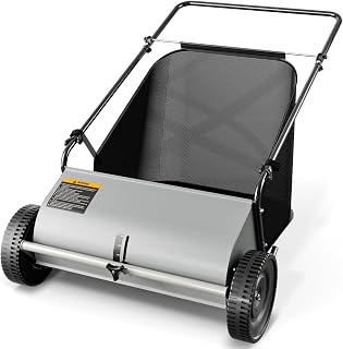 26" Push Lawn Sweeper with 7 Cu.Ft Hopper, 4-Brush Leaf Collector Picker | Adjustable Height Yard Sweeper for Leaves, Grass Clippings, Pine Needles and Light Yard Debris