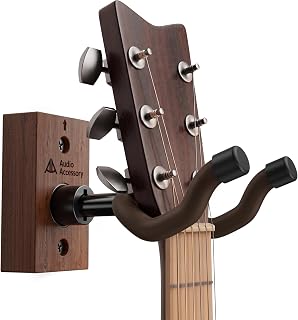 AA AUDIO ACCESSORY Guitar Wall Mount, Self‑Adjusting No Manual Tweaking | Nitro-Safe Soft Padded Hook, Wood Guitar Hanger U-Shape Holder for Bass Acoustic Electric Guitar Wall Mount, Brown Sapele