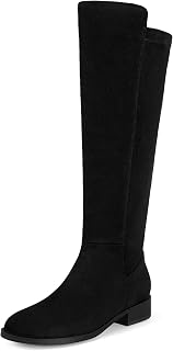 IDIFU Flat Knee High Boots for Women Strecthy Rounded Toe Side Zipper